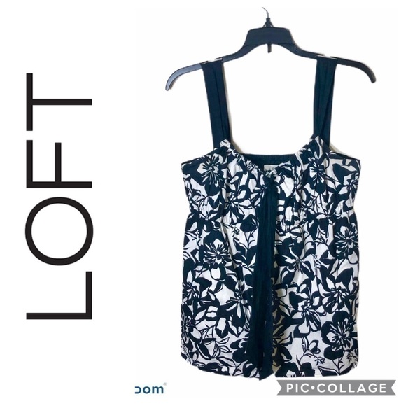 Loft Floral Tank Blouse Sz Small Black White - Picture 1 of 5